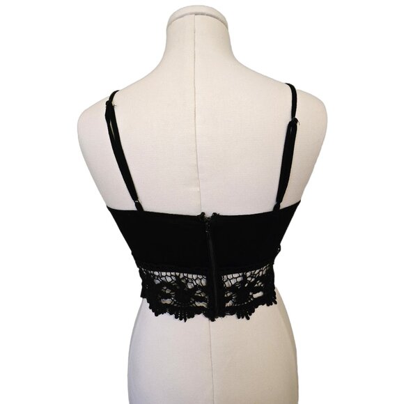 Womens Black Lace Trim Cami Crop Top Zip Up Bralette V-Neck Casual Beach Sz M - Picture 4 of 5